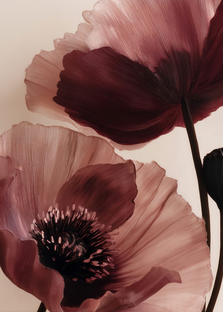 Modern blomposter i burgundy och puderrosa