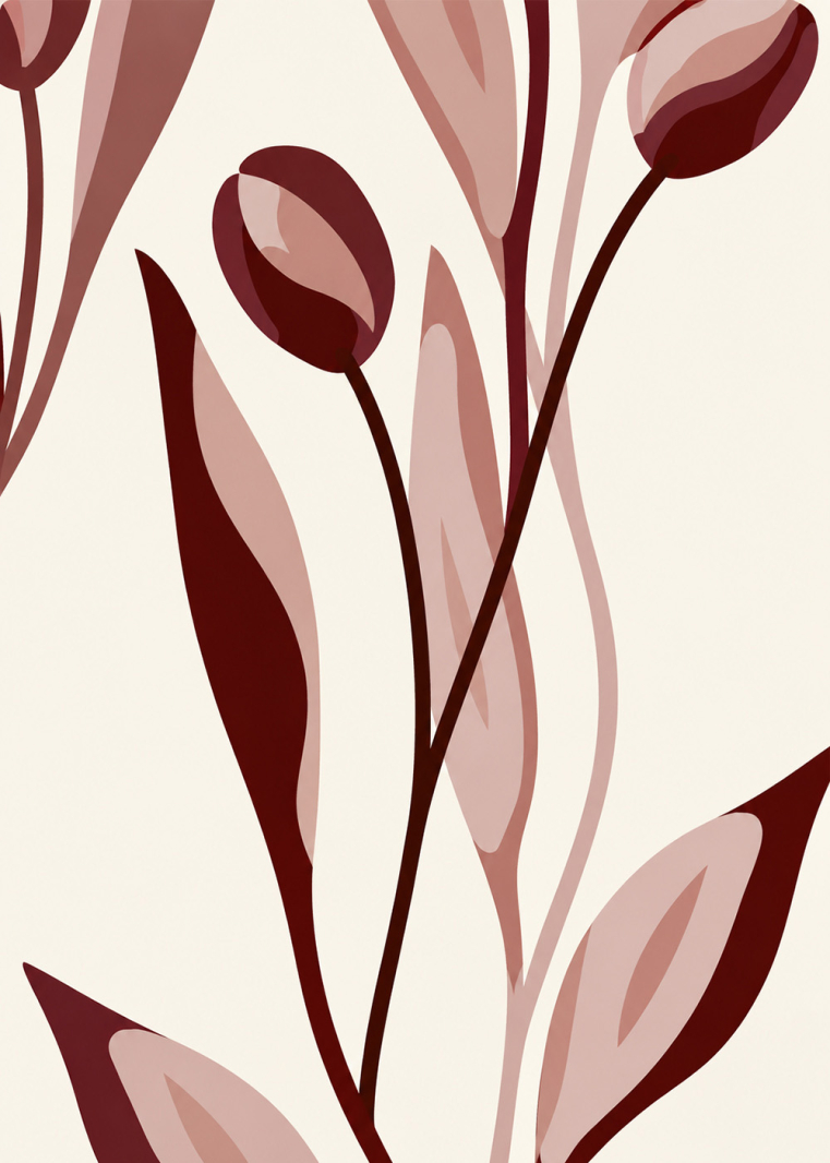 Blush Bloom No. 1 med abstrakta botaniska former i höstfärger, perfekt för moderna och botaniska posters.