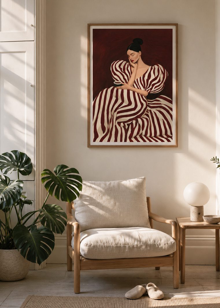 Vinröd fashion poster med elegant kvinna