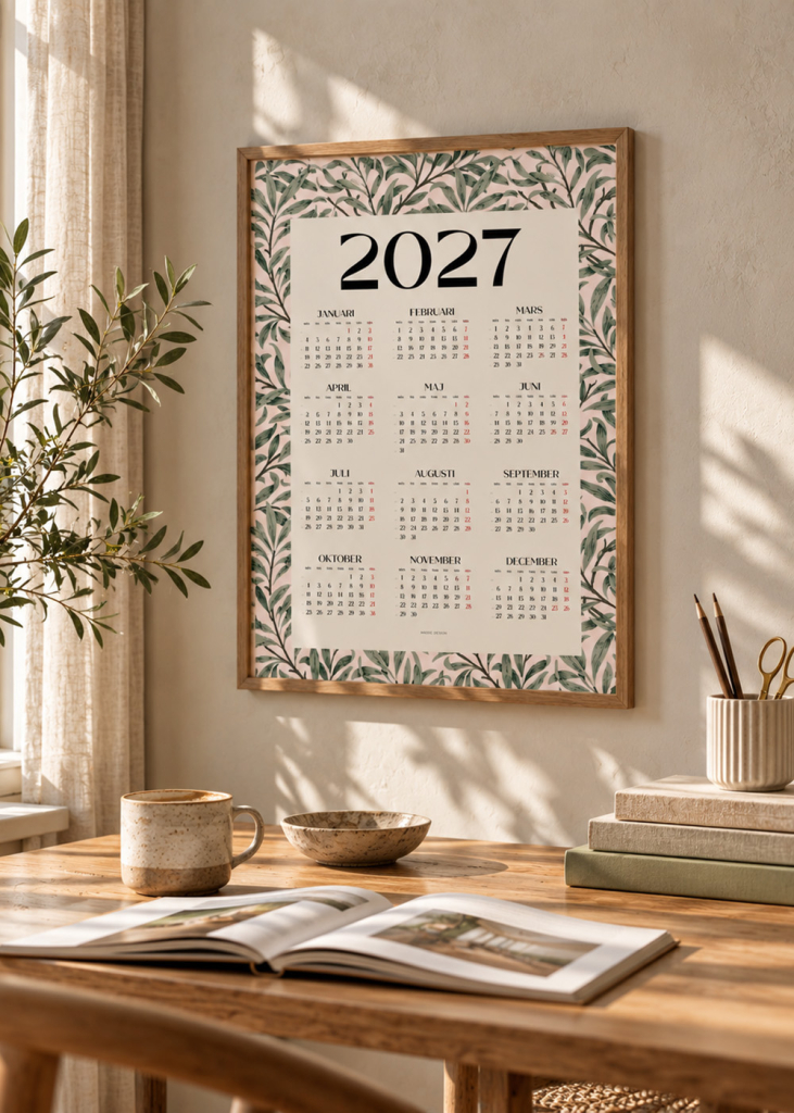 William Morris Kalender 2027 med Willow Bough-mönster, elegant väggkalender för året 2027.