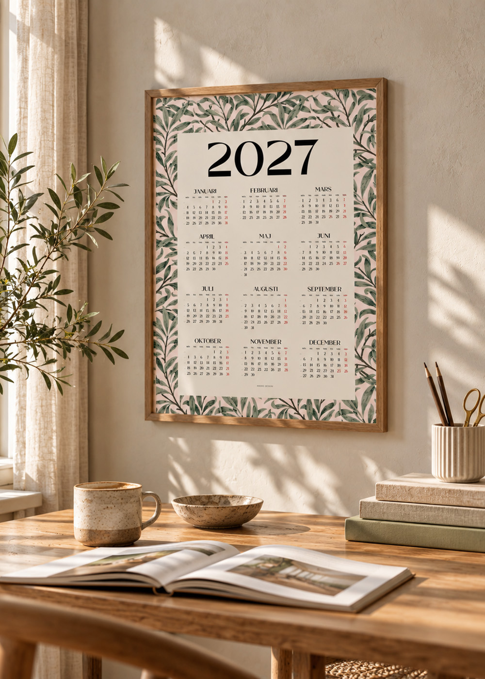 William Morris Kalender 2027 med Willow Bough-mönster, elegant väggkalender för året 2027.
