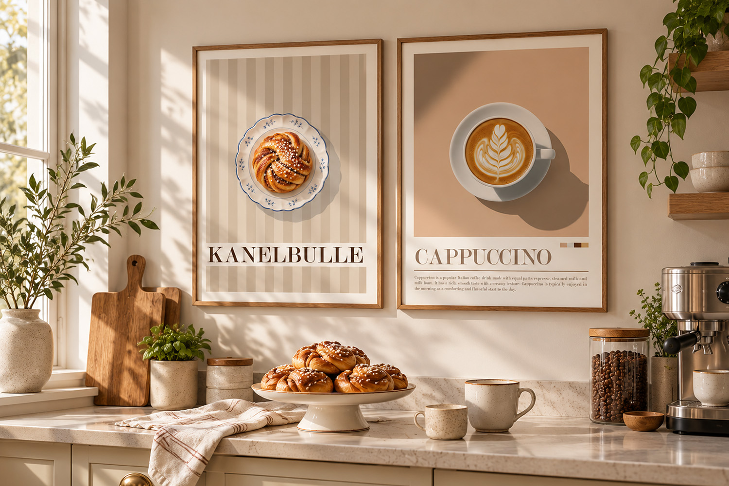 kanelbullar och cappuccino posters. Baka klassiska kanelbulla