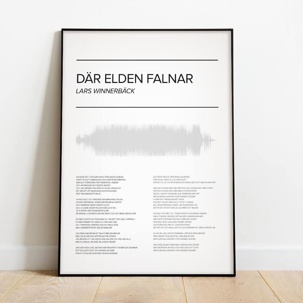 Där elden falnar Lars Winnerbäck poster med ljudvåg i minimalistisk svartvit design